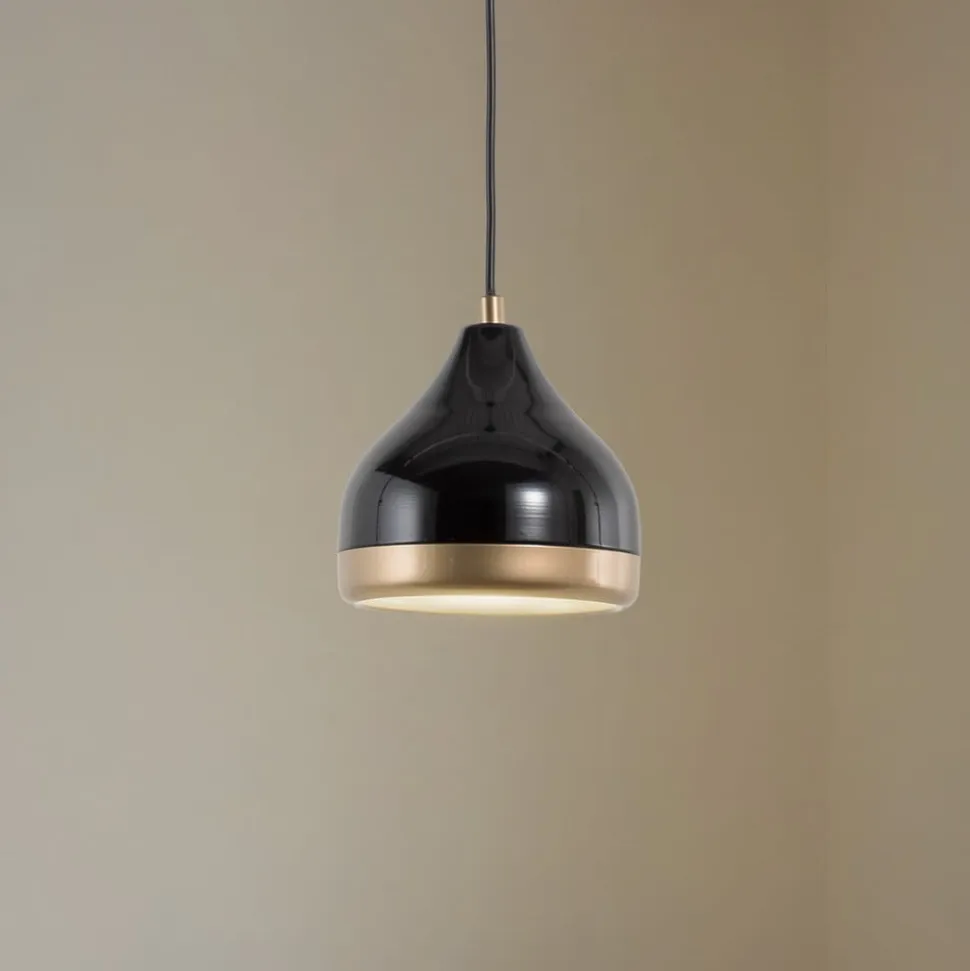 Hængelampe Yildo, 1 lyskilde, sort/guld, metal, Ø 17 cm