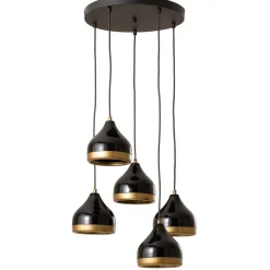Hængelampe Yildo, 5 lyskilder, rund, sort/guld, Ø43 cm
