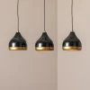 Hængelampe Yildo, lineær, 3 lyskilder, sort/guld, metal