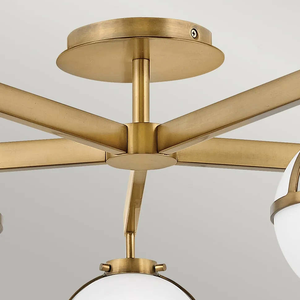 Hollis loftlampe, 5 lyskilder, messing/opal