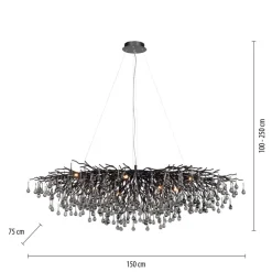 Icicle lysekrone, sort, glasophæng, længde 150 cm