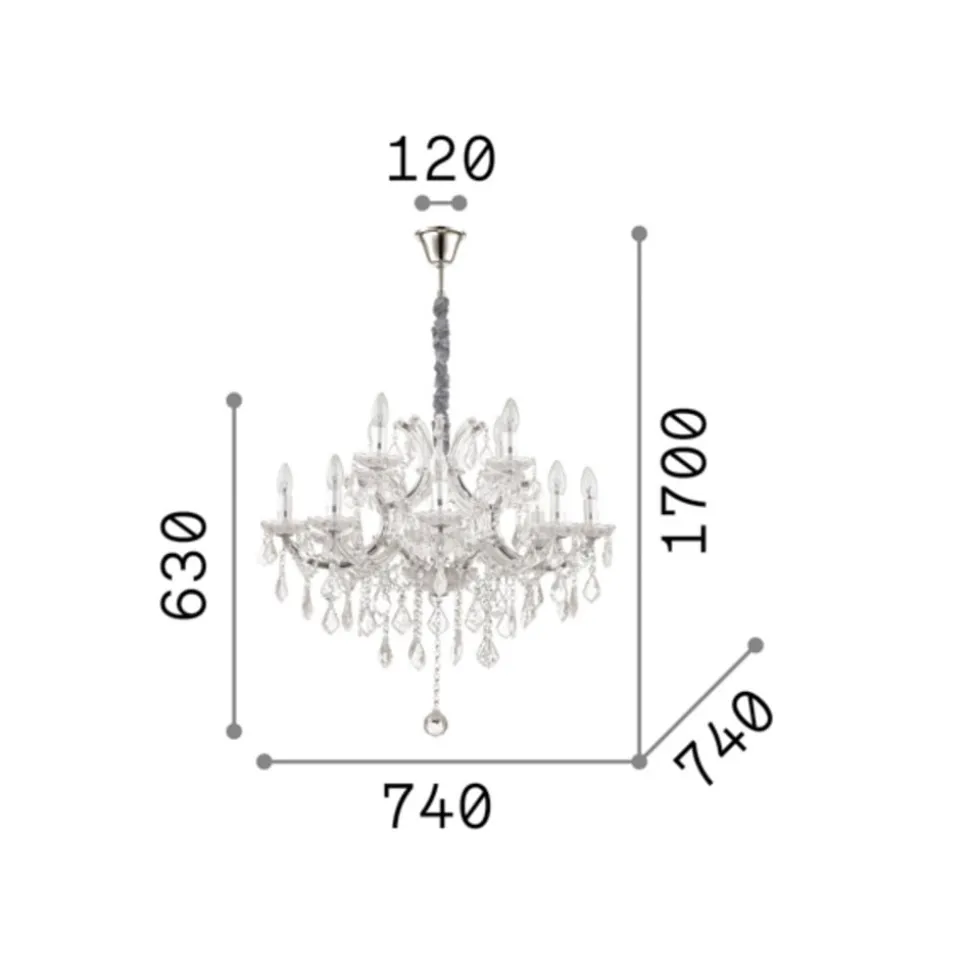 Ideal Lux lysekrone Napoleon, guldfarvet, krystal 12flg.