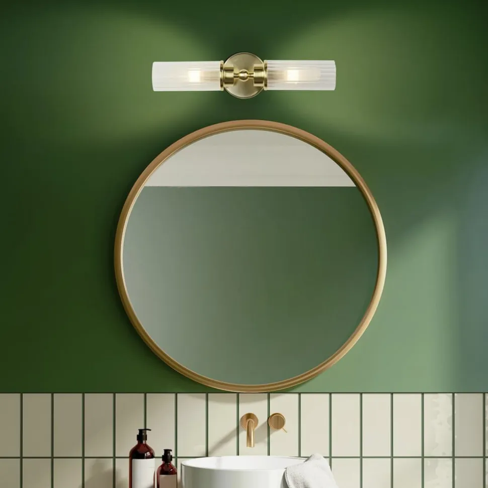 Imperial væglampe, messing, 2 lyskilder, stål, glas, IP44