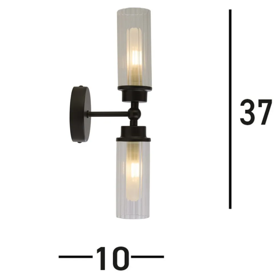 Imperial væglampe, sort, 2 lyskilder, stål, glas, IP44