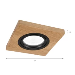 Indbygget loftslampe Tobby, 10 x 10 cm, 3-sæt Egetræ GU10