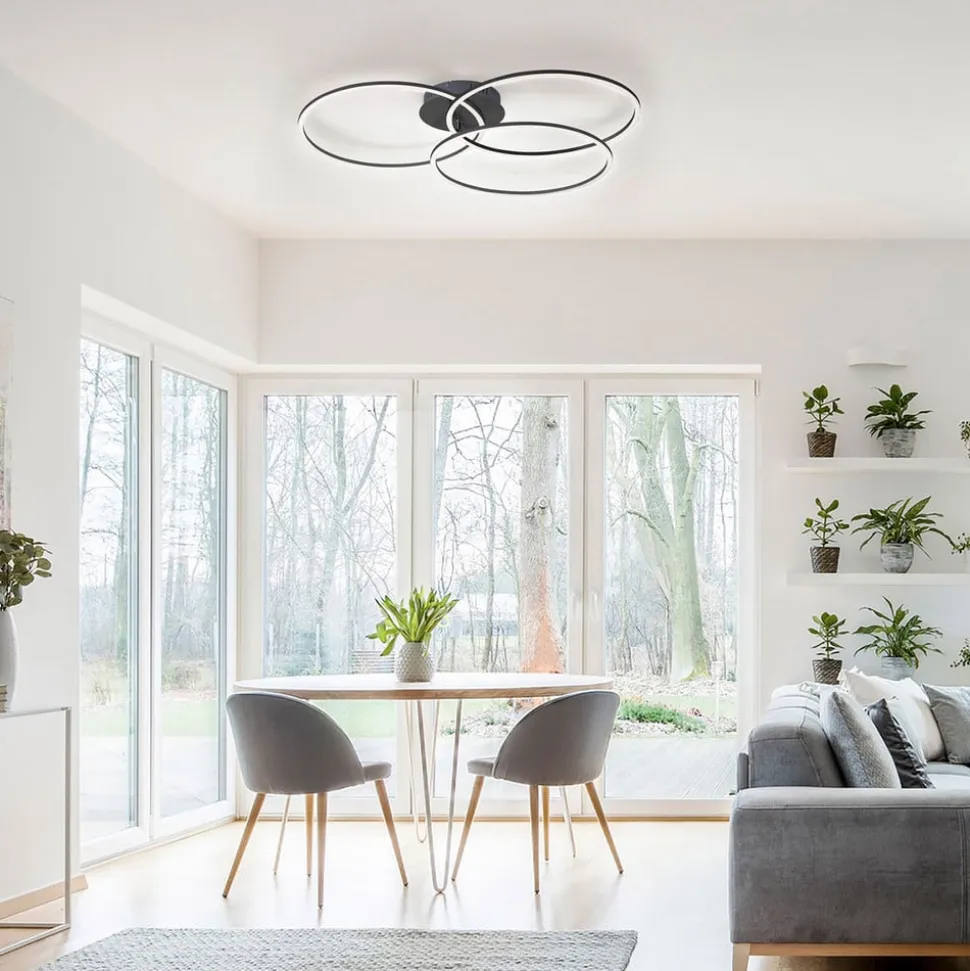 Ivanka LED-loftlampe, 3 ringe, sort