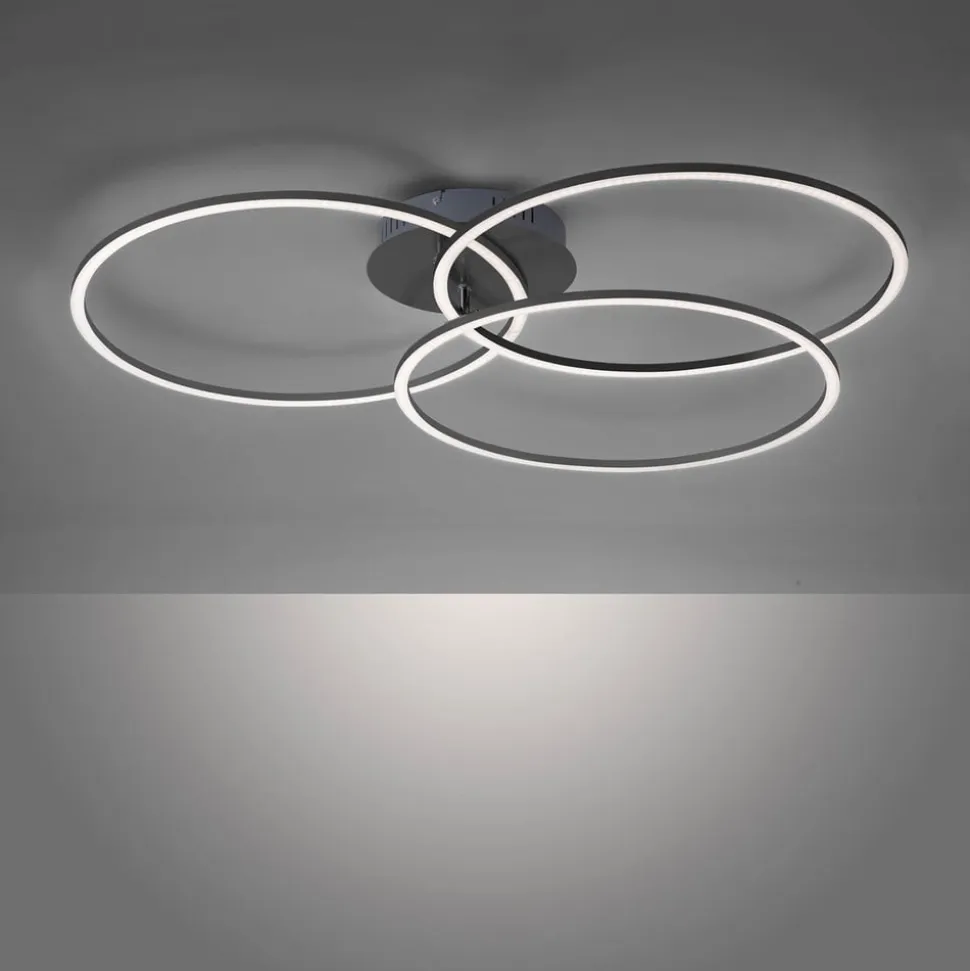 Ivanka LED-loftlampe, 3 ringe, sort