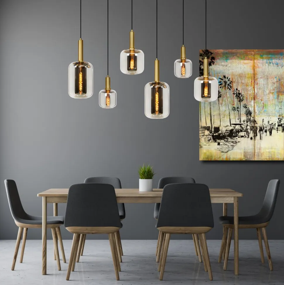 Joanet hængelampe, røget grå/sort, glas, 132 cm lang