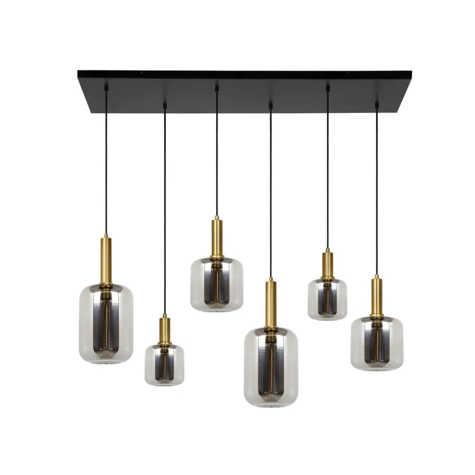 Joanet hængelampe, røget grå/sort, glas, 132 cm lang