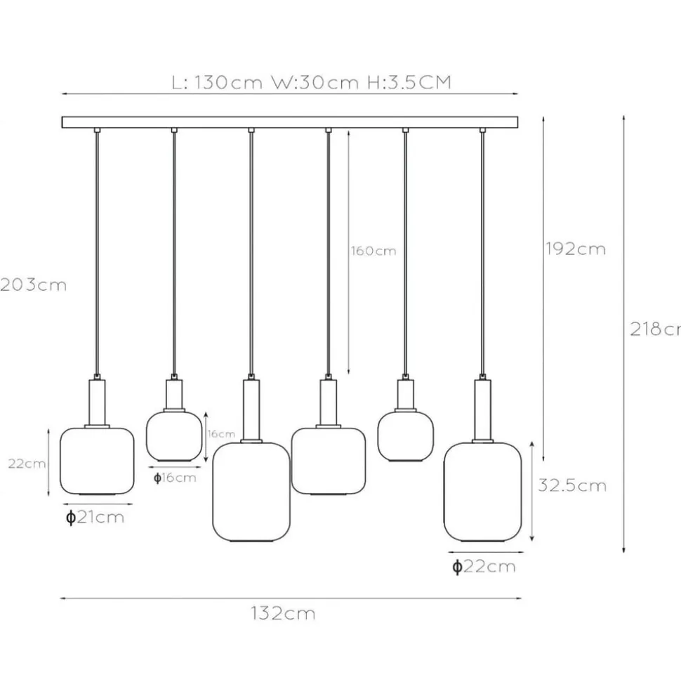 Joanet hængelampe, røget grå/sort, glas, 132 cm lang