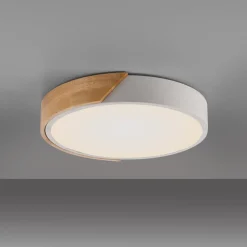 JUST LIGHT. Bila LED-loftslampe, hvid, Ø 32 cm, træ