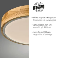 JUST LIGHT. Bila LED-loftslampe, hvid, Ø 32 cm, træ
