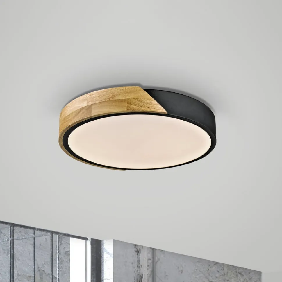 JUST LIGHT. Bila LED-loftslampe, sort, Ø 32 cm, træ