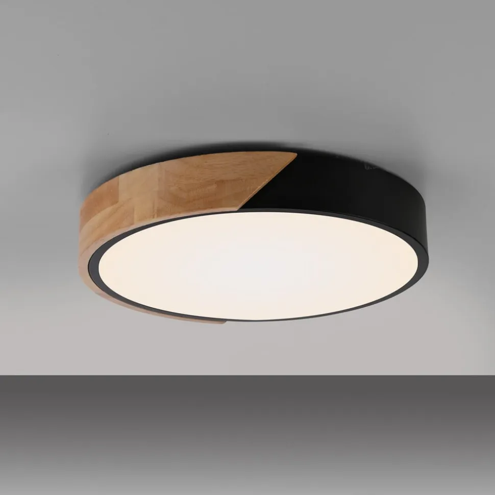 JUST LIGHT. Bila LED-loftslampe, sort, Ø 32 cm, træ