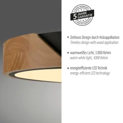 JUST LIGHT. Bila LED-loftslampe, sort, Ø 32 cm, træ