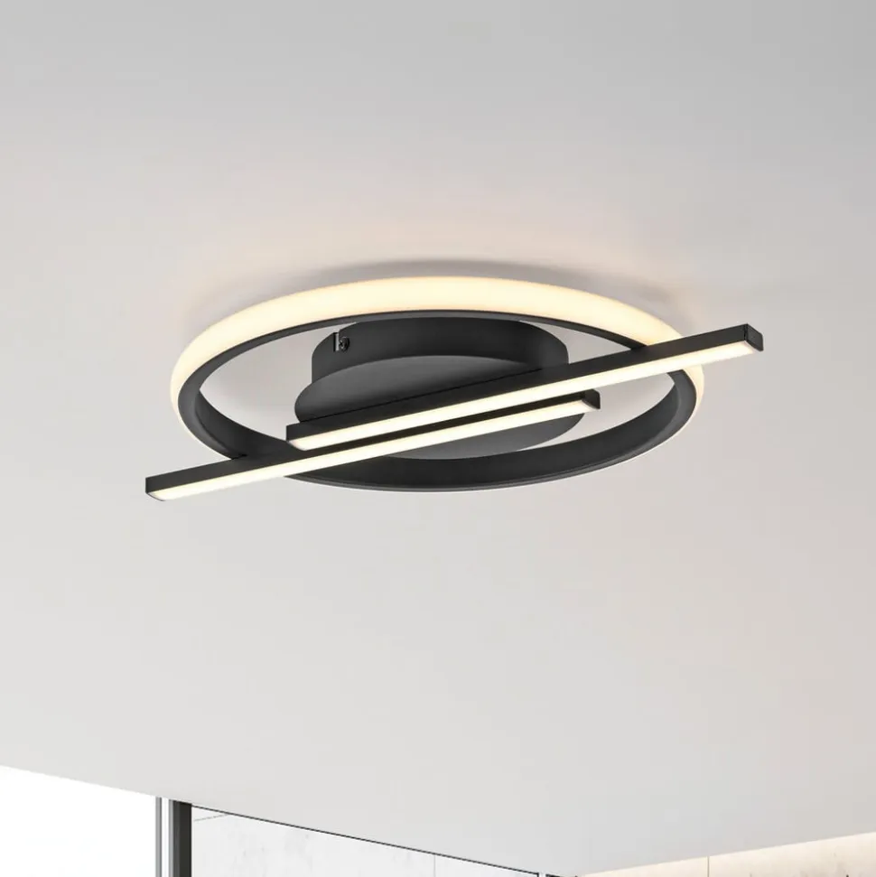 JUST LIGHT. Korsa LED-loftslampe, sort, Ø31 cm, dæmpbar