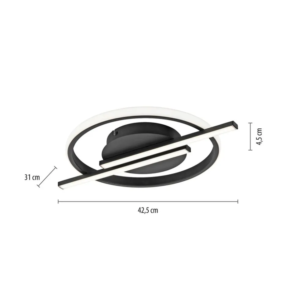 JUST LIGHT. Korsa LED-loftslampe, sort, Ø31 cm, dæmpbar