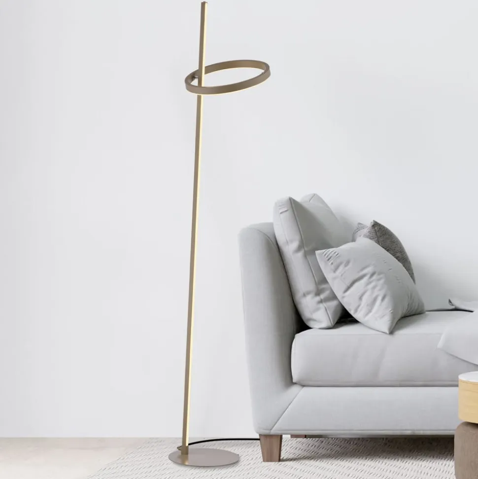 JUST LIGHT. LED-gulvlampe Ritus sand, jern, dæmper, 3.000 K