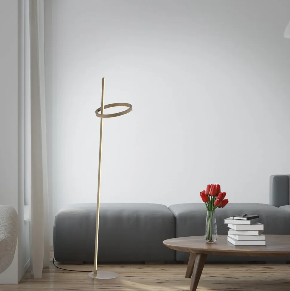 JUST LIGHT. LED-gulvlampe Ritus sand, jern, dæmper, 3.000 K
