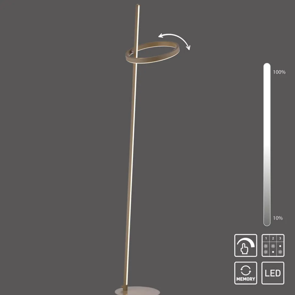 JUST LIGHT. LED-gulvlampe Ritus sand, jern, dæmper, 3.000 K