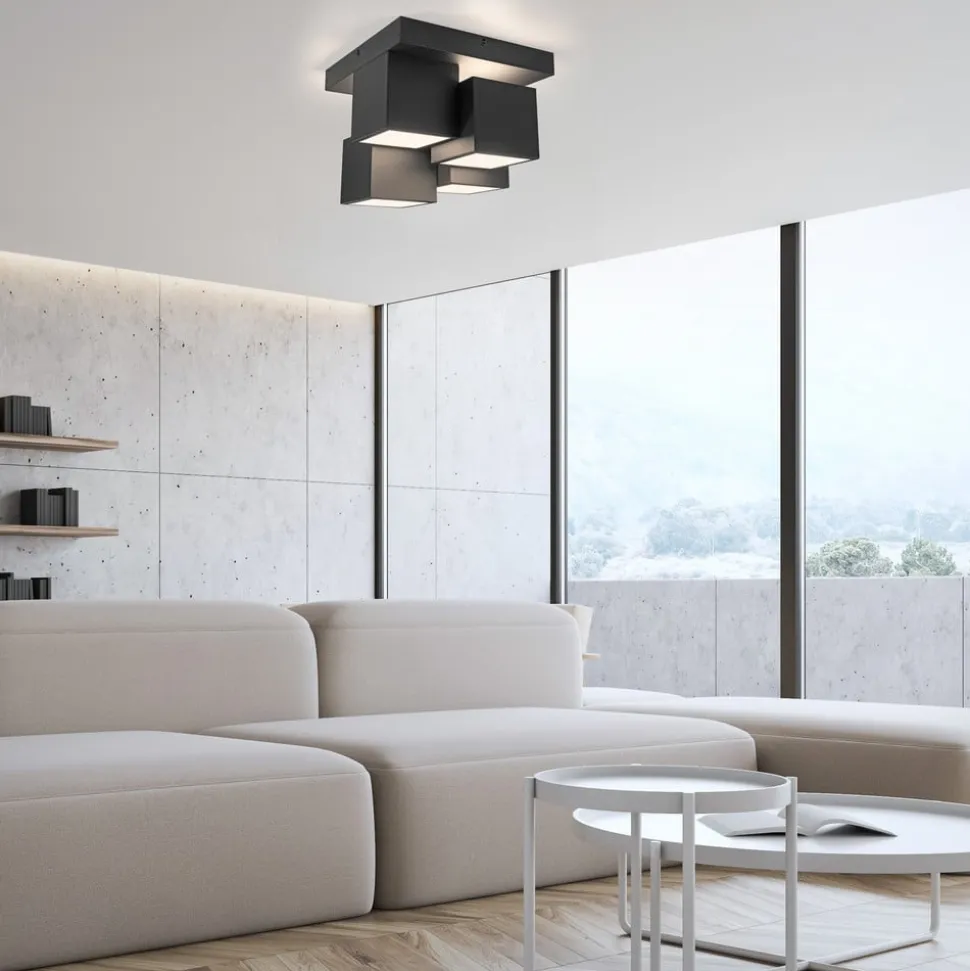 JUST LIGHT. Loftlampe Tetris, jern, 3000 K, sort