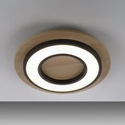 JUST LIGHT. Loftlampe Tola, rund, træ, 3.000 K