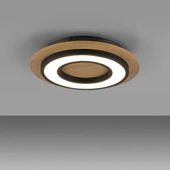 JUST LIGHT. Loftlampe Tola, rund, træ, 3.000 K