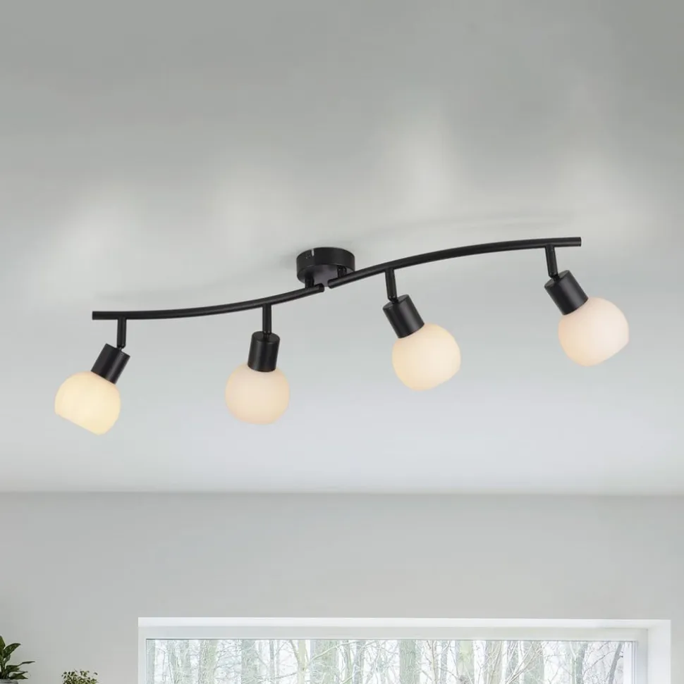 JUST LIGHT. Loki loftlampe, 4 lyskilder, sort, jern, glas