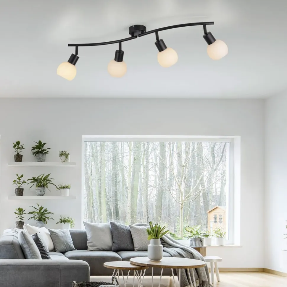 JUST LIGHT. Loki loftlampe, 4 lyskilder, sort, jern, glas