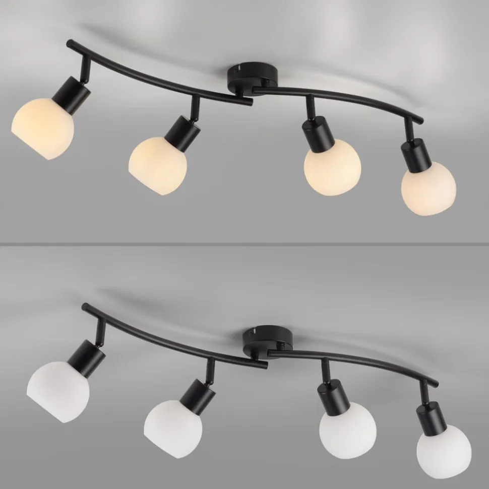 JUST LIGHT. Loki loftlampe, 4 lyskilder, sort, jern, glas