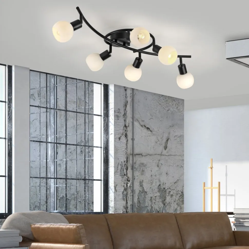 JUST LIGHT. Loki loftlampe, 6 lyskilder, sort, jern, glas