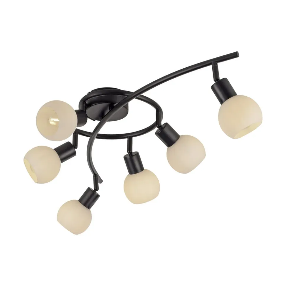 JUST LIGHT. Loki loftlampe, 6 lyskilder, sort, jern, glas