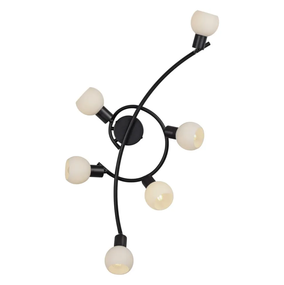 JUST LIGHT. Loki loftlampe, 6 lyskilder, sort, jern, glas