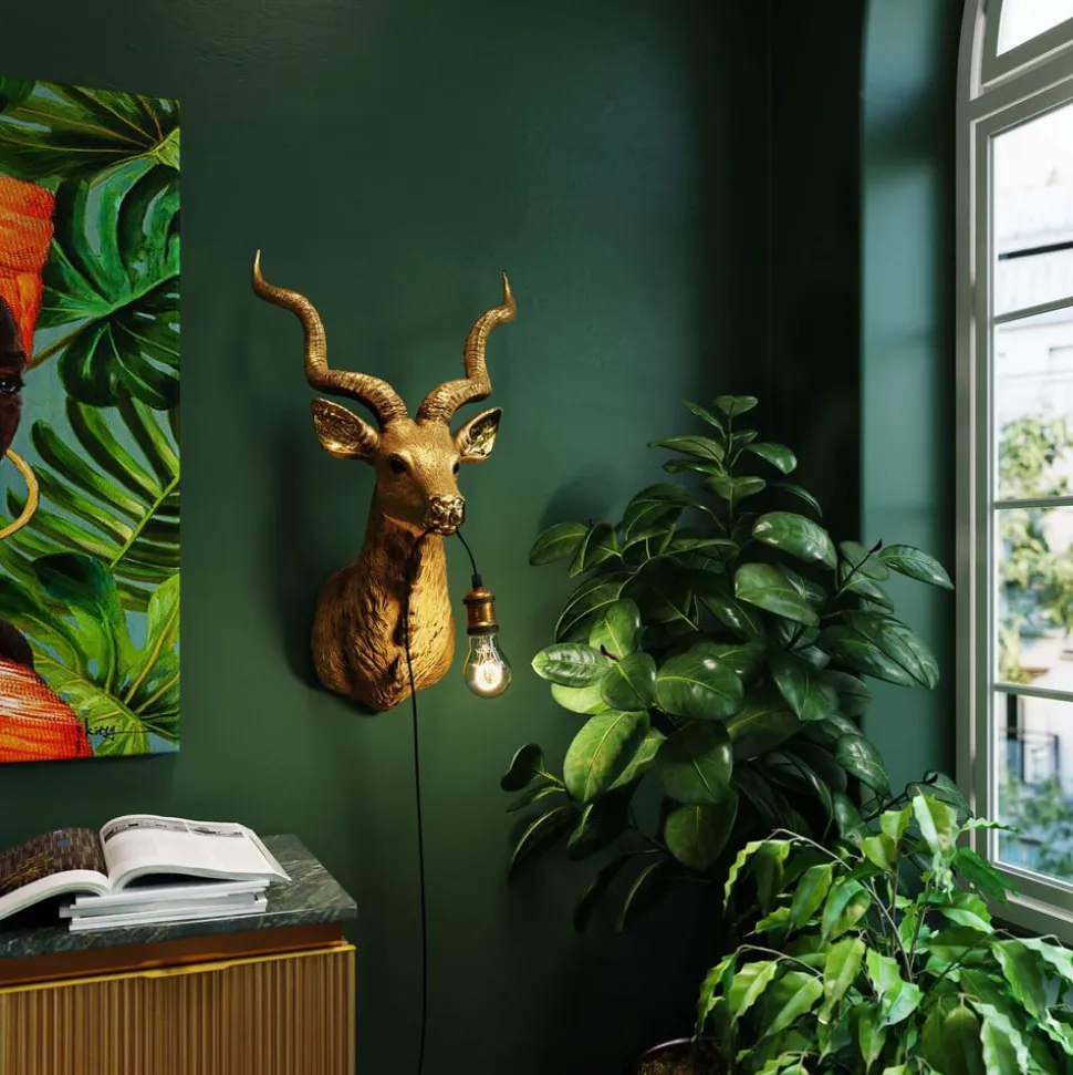 KARE Animal Goat væglampe med stik, guld