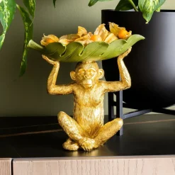 KARE Banana Leaf dekorativ skål, guld/grøn, håndmalet