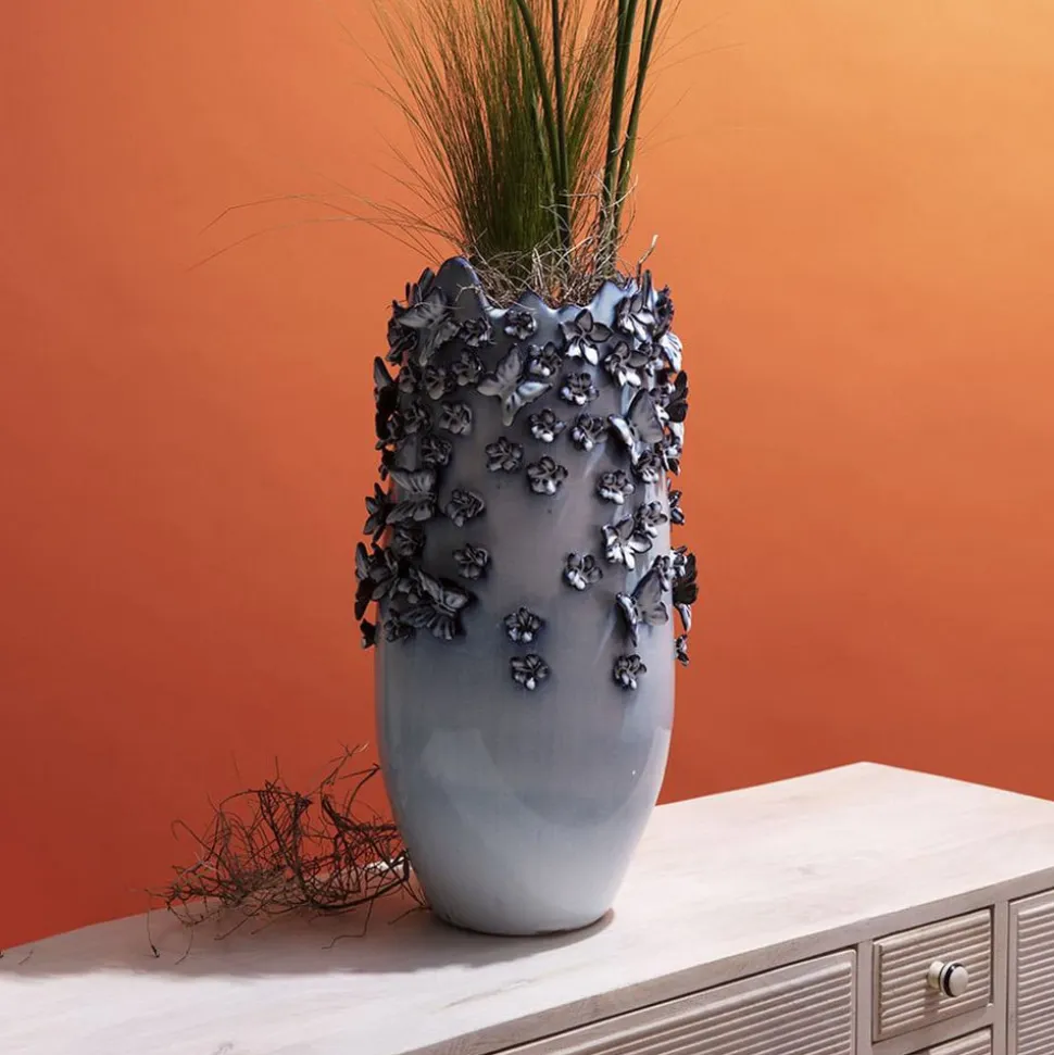 KARE Butterflies-vase, lyseblå, højde 50 cm, stentøj
