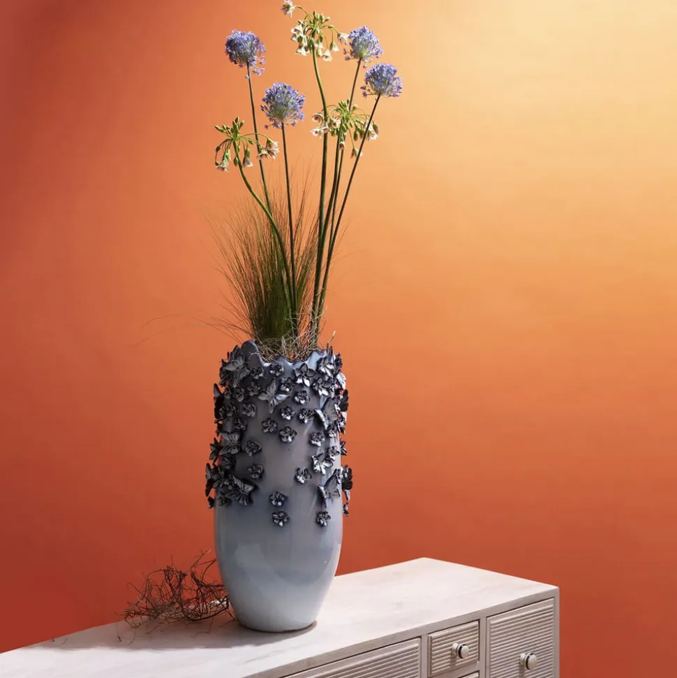 KARE Butterflies-vase, lyseblå, højde 50 cm, stentøj