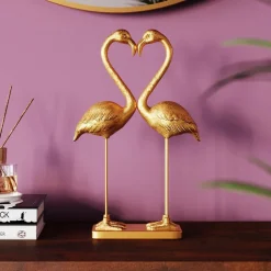 KARE dekorationsfigur Flamingo Love, guldfarvet, højde 39 cm