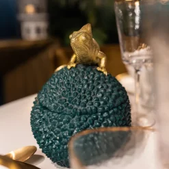 KARE dekorationsæske Chameleon, højde 20 cm, mørkegrøn, guld