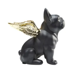 KARE dekorativ figur Siddende engel hund, sort/guld, stentøj