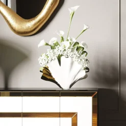 KARE Ginkgo Elegance-vase, højde 18 cm, stentøj, hvid, guld