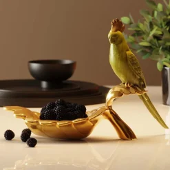 KARE Parrot Guard dekorativ skål, guld/grøn, håndmalet