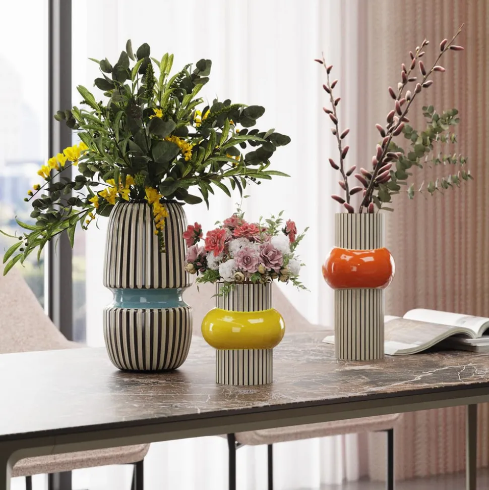 KARE Vase Calabria, blå/beige, porcelæn, håndlavet