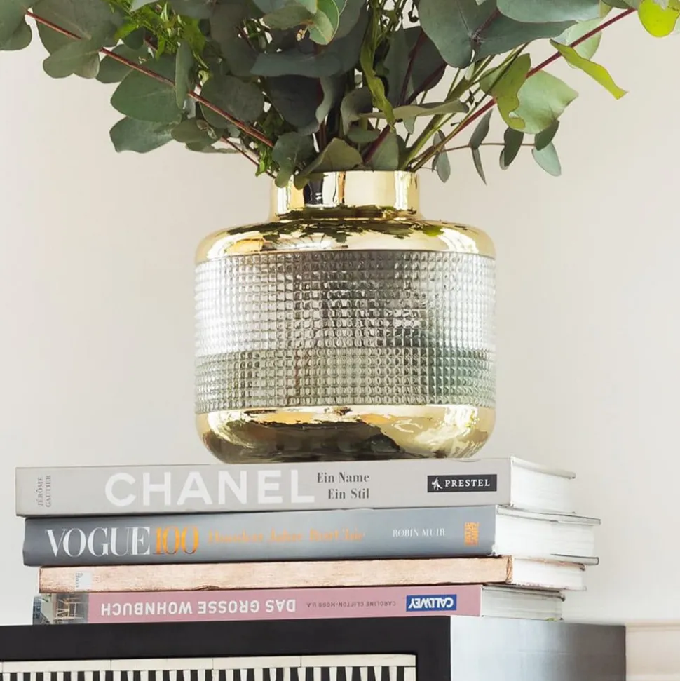 KARE Vase LA Noble, højde 18 cm, glas, guld/klar, håndlavet