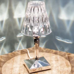 Kartell LED-bordlampe Batteri, 26 cm, kromfarvet, IP54