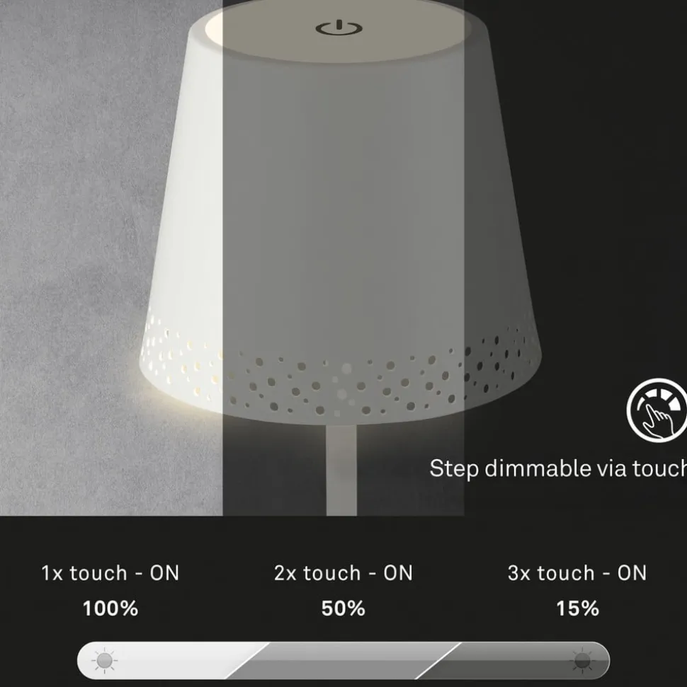 Kiki LED-bordlampe, hvid, IP44, 3.000K