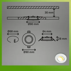 Klira indbygningslampe, hvid, Ø 9 cm, drejelig, 3 stk