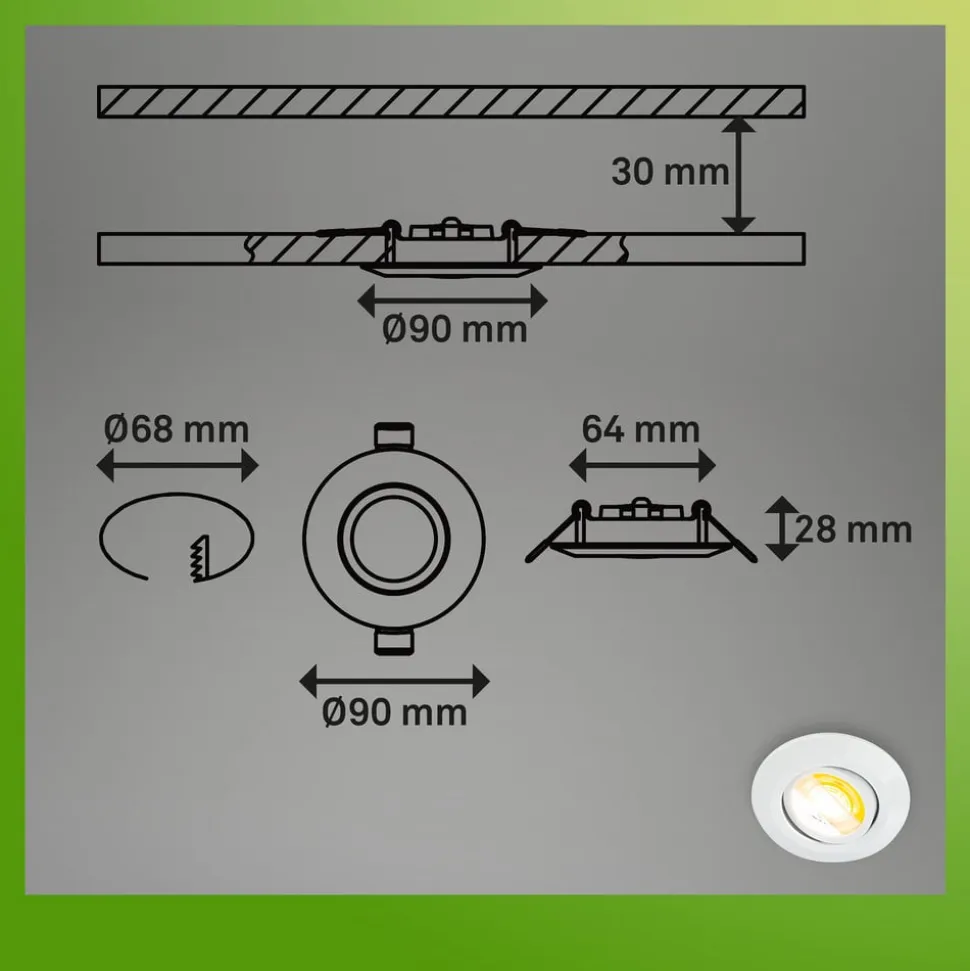 Klira indbygningslampe, hvid, Ø 9 cm, drejelig, 3 stk