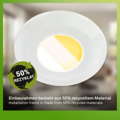 Klira indbygningslampe, hvid, Ø 9 cm, IP44, sæt med 3 stk