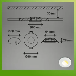 Klira indbygningslampe, hvid, Ø 9 cm, IP44, dæmpbar, 3 stk